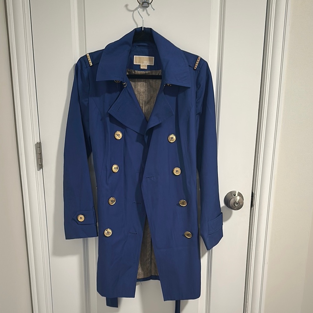 MICHAEL Michael Kors Blue and Gold Pea Coat with Double-Breasted Design